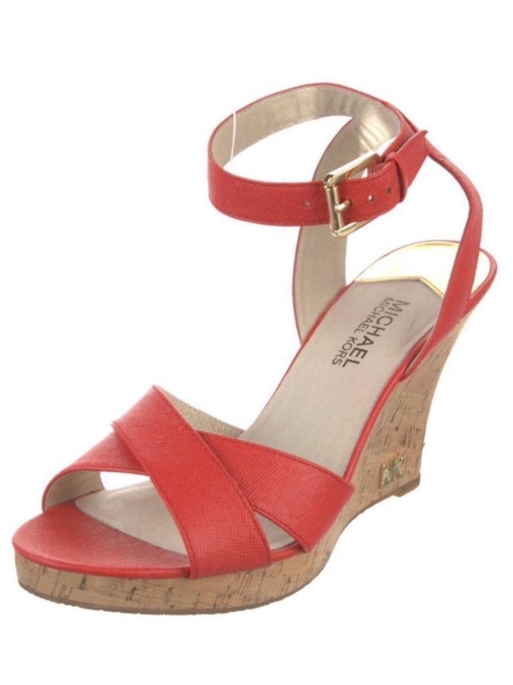 MICHAEL Michael Kors Coral Red Cork Wedge Sandals
